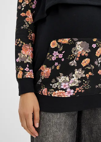 Sweat de grossesse 2en1 avec fonction allaitement • noir à fleurs • Boutique bonprix