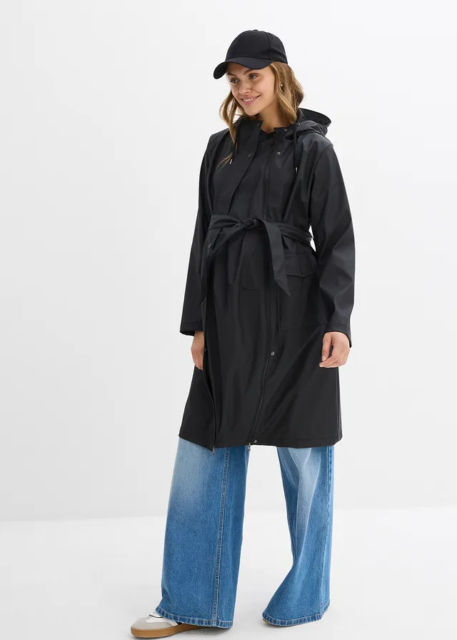 Manteau de grossesse 3 en 1 imperméable et coupe-vent avec fonction portage, deux empiècements, Couleur: noir