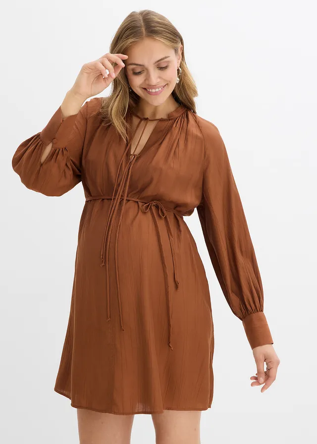 Zwangerschapsjurk met voedingsfunctie van soepele viscose, Kleur: baksteenbruin