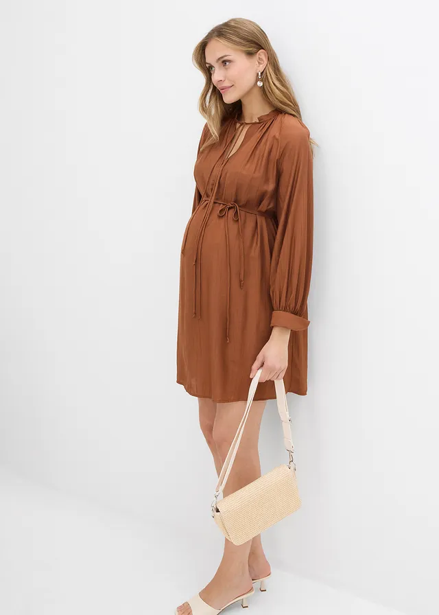 Robe-blouse de grossesse et d’allaitement en viscose fluide, Couleur: brique
