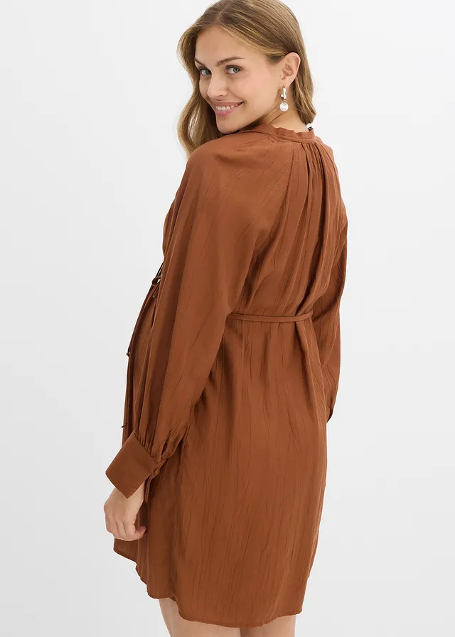 Zwangerschapsjurk met voedingsfunctie van soepele viscose, Kleur: baksteenbruin