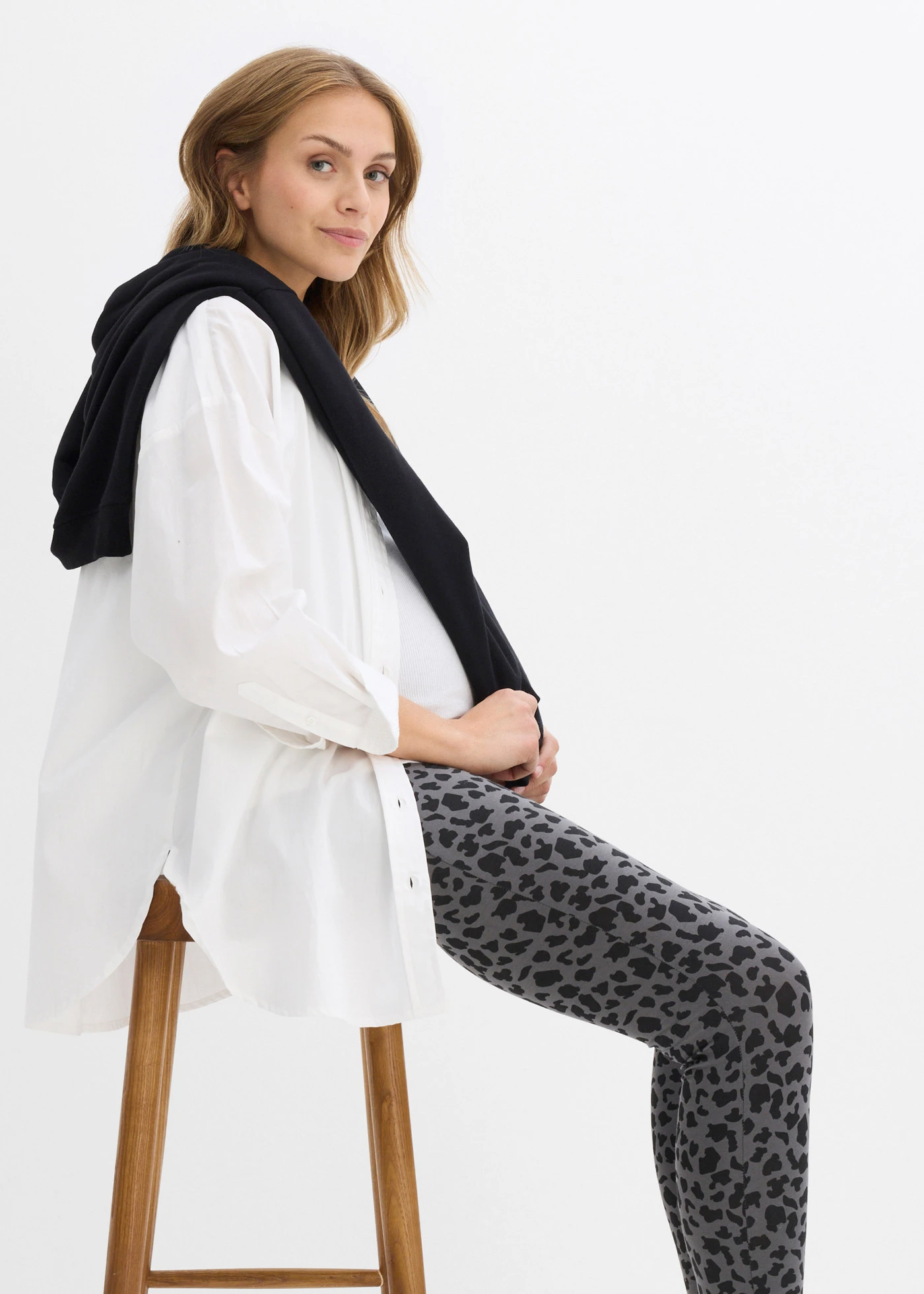 Těhotenské legíny z organické bavlny (2 ks v balení) • černá + kouřově šedá s leopardím potiskem • bonprix obchod