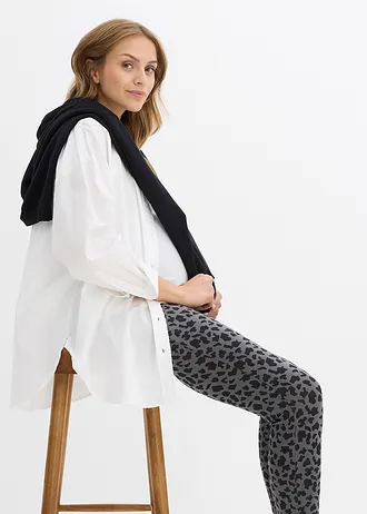 Těhotenské legíny z organické bavlny (2 ks v balení) • černá + kouřově šedá s leopardím potiskem • bonprix obchod