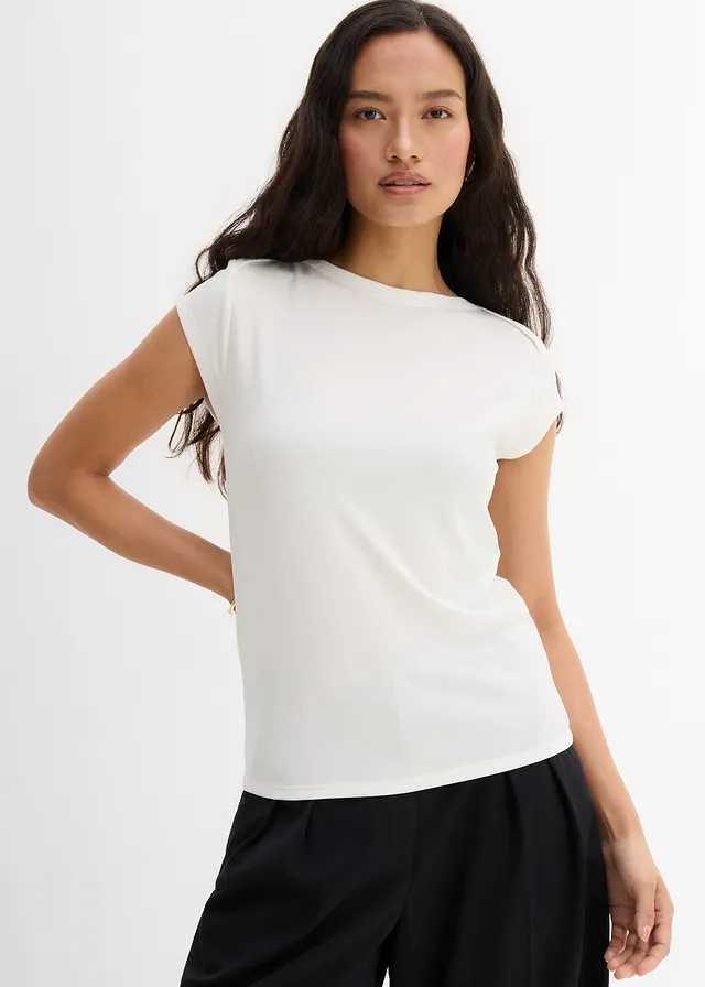 Top côtelé doux en modal mélangé, Couleur: écru