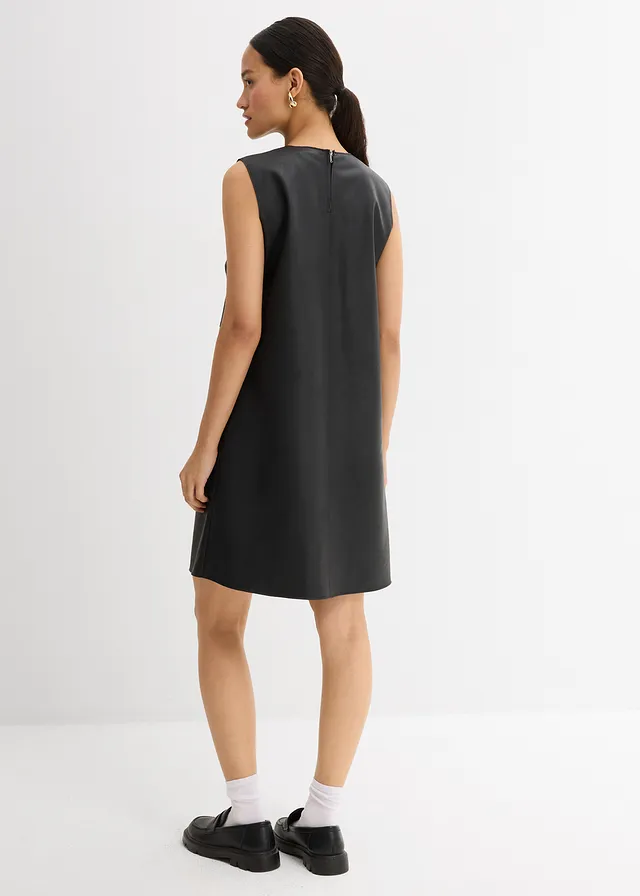 Imitatieleren jurk, Kleur: zwart