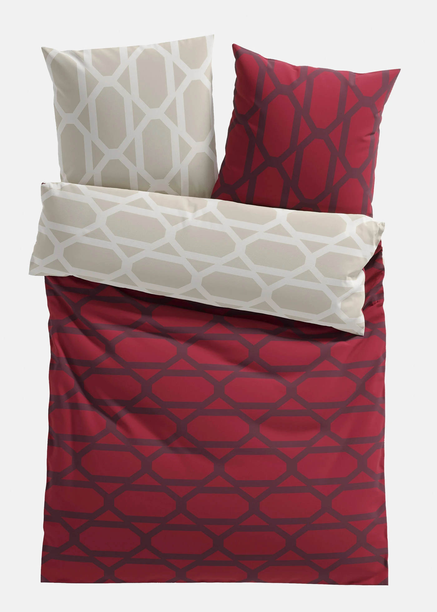Dubbelzijdig dekbedovertrek met grafische print • bessen-beige • bonprix online shop