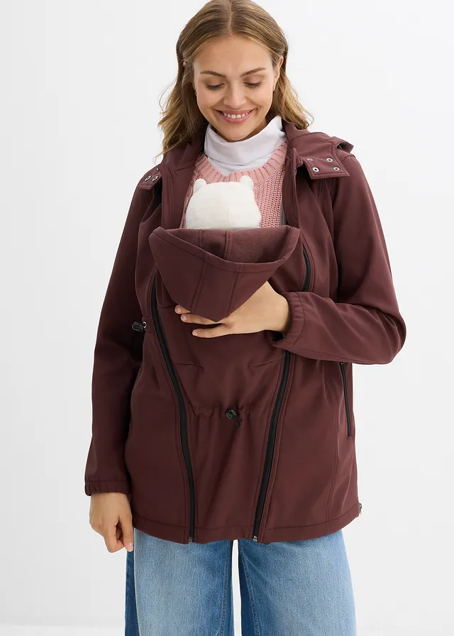 Veste softshell de grossesse et de portage, taille ajustable, Couleur: brun terre