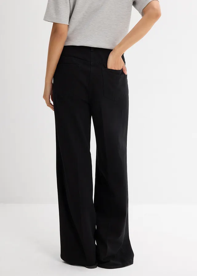 Pantalon à pinces en twill 100% coton, Couleur: noir used