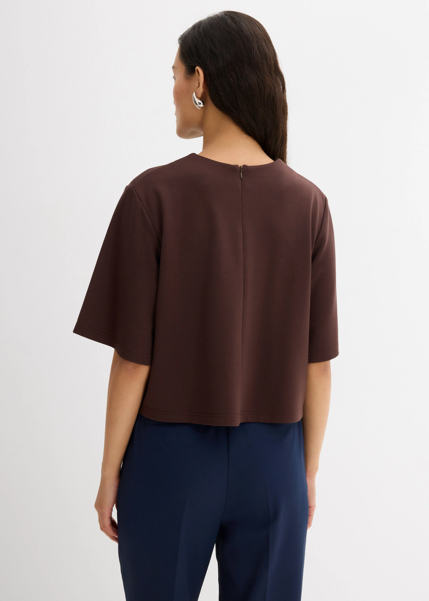 T-shirt confortable en Punto di Roma • marron foncé • Boutique bonprix
