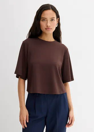 T-shirt confortable en Punto di Roma • marron foncé • Boutique bonprix