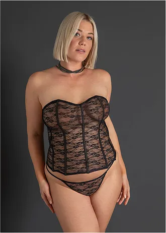 Bustier en slip van kant (2-dlg. set), Kleur: zwart