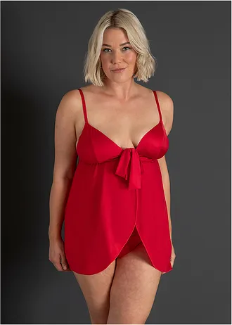 Babydoll + slip (2-dlg. set), Kleur: dieprood