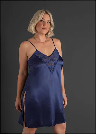 Saténové negližé, barva: půlnoční modrá