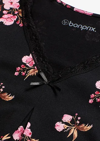 Krátká noční košile z měkké viskózové směsi • černá s květy • bonprix obchod