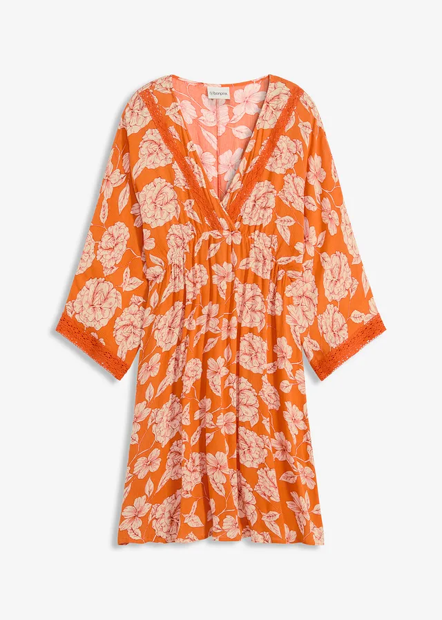 Rochie-tunică cu dantelă, din viscoză structurată