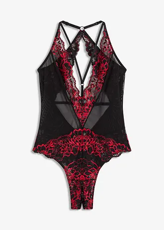 Body ze stringami ouvert • czarno-ciemnoczerwony • sklep bonprix