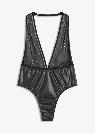 Stringbody met glitter, Kleur: zwart