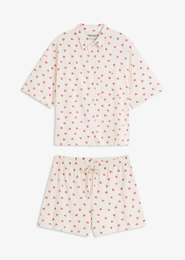 Pyjashort oversize en coton flammé • écru imprimé • Boutique bonprix