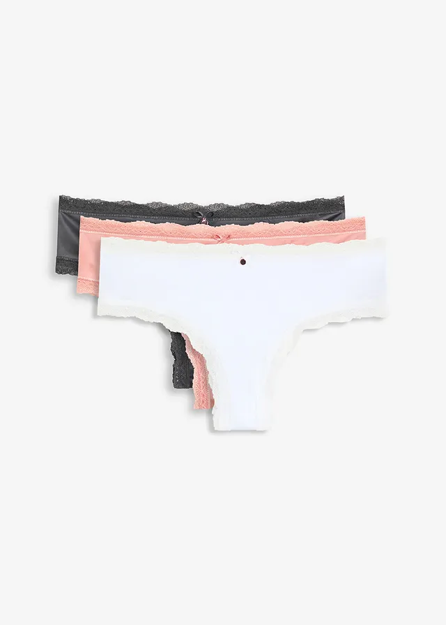 Brazilian slip met glanseffect (set van 3), Kleur: leisteengrijs+antiek roze+wit