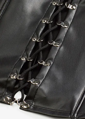 Bustier met vetersluiting in wetlook, Kleur: zwart