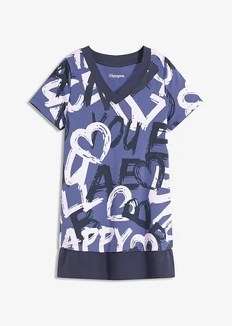 Longshirt met korte mouwen, Kleur: indigo-nachtblauw-natuurbeige