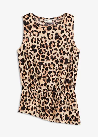 Top met asymmetrische zoom, Kleur: beige-zwart luipaardprint