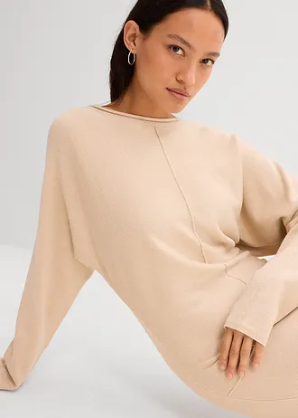 Pletené midi šaty z viskózové směsi • šedobéžová melír • bonprix obchod