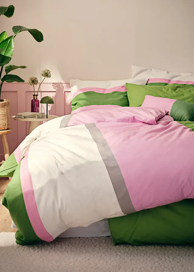 Dekbedovertrek met een colorblock design, Kleur: groen-roze