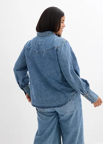 Spijkerblouse van puur katoen, Kleur: blauw denim used