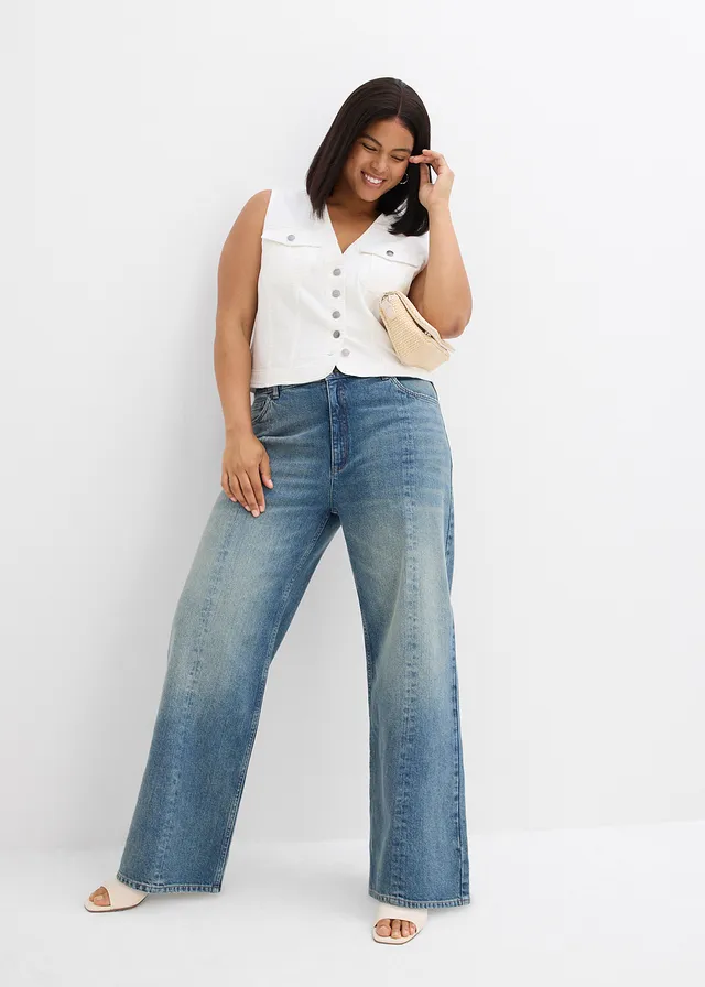 Straight jeans, high waist, low stretch, Kleur: lichtblauw denim used