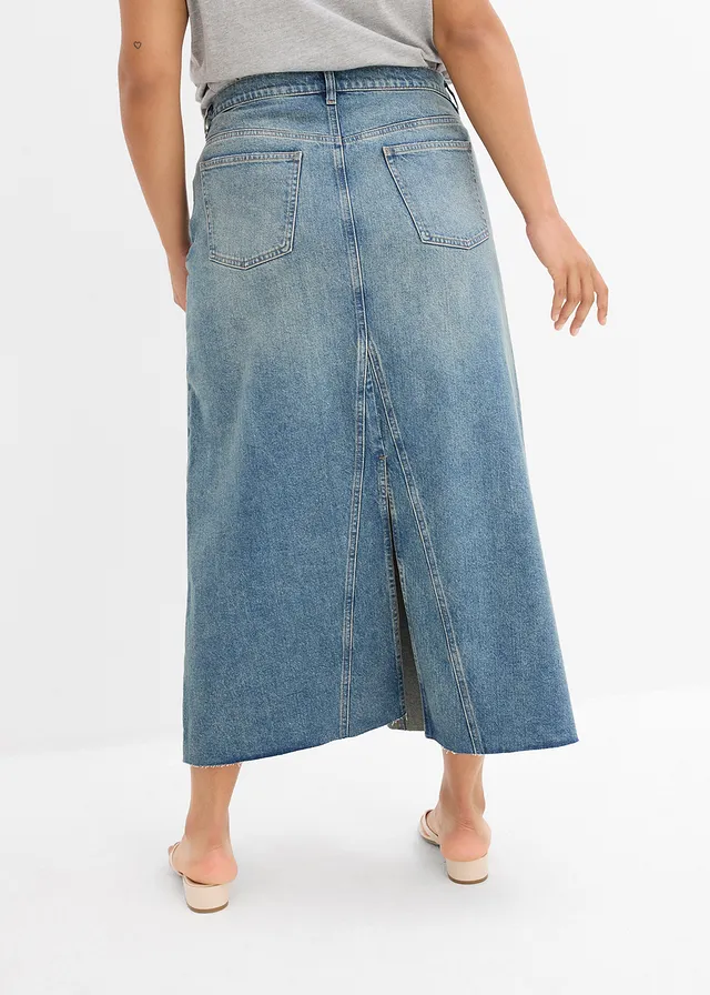 Jupe longue en jean, taille mi-haute, Couleur: bleu clair denim