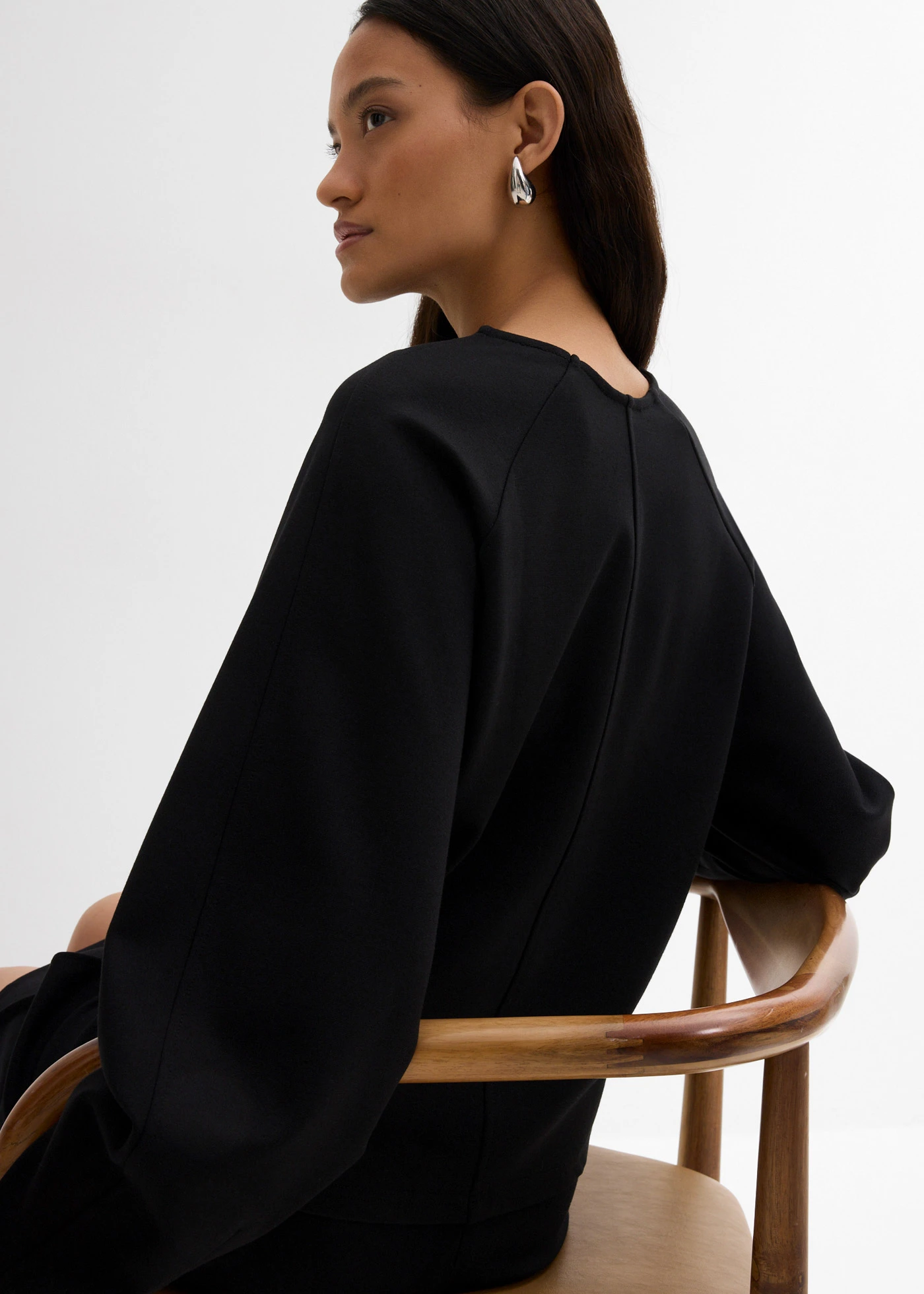 T-shirt manches longues en Punto di Roma confortable • noir • Boutique bonprix