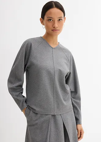 T-shirt manches longues en Punto di Roma confortable • gris chiné • Boutique bonprix