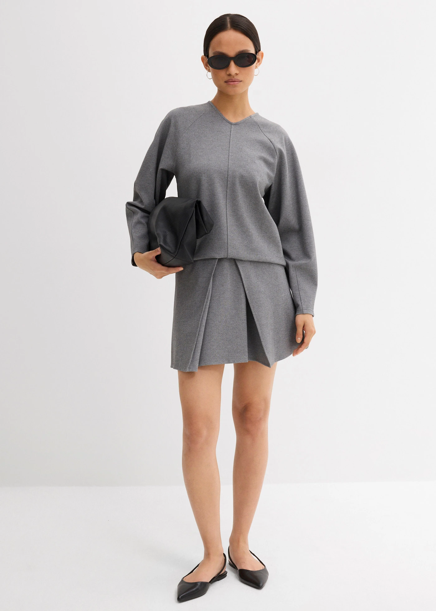 T-shirt manches longues en Punto di Roma confortable • gris chiné • Boutique bonprix