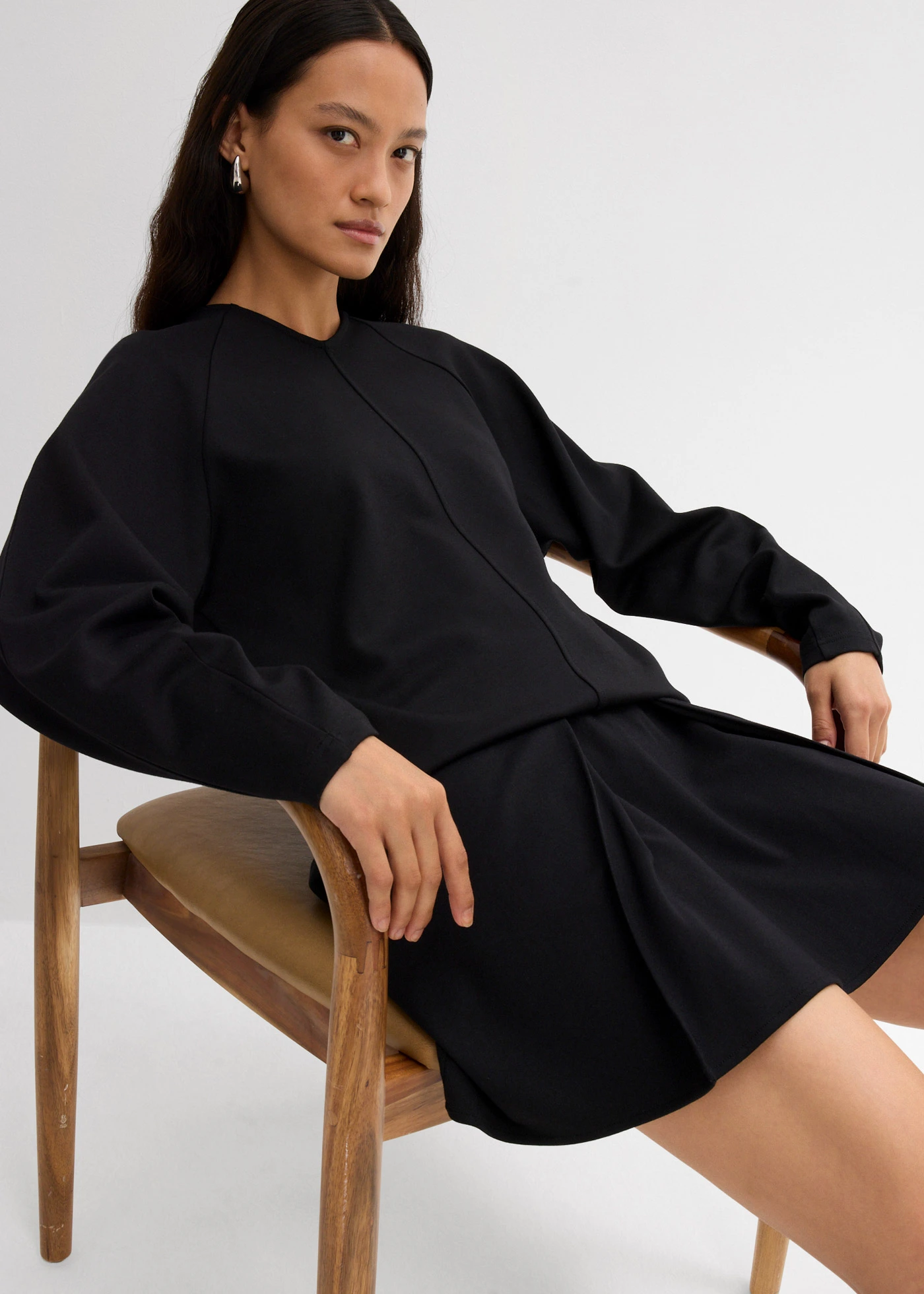 T-shirt manches longues en Punto di Roma confortable • noir • Boutique bonprix