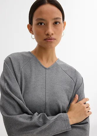 T-shirt manches longues en Punto di Roma confortable • gris chiné • Boutique bonprix