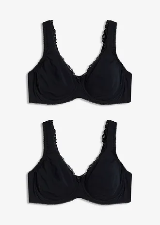 Sutien minimizer pentru tricouri, cu armătură și bumbac organic (set/ 2 buc.) • 2x negru • magazin bonprix