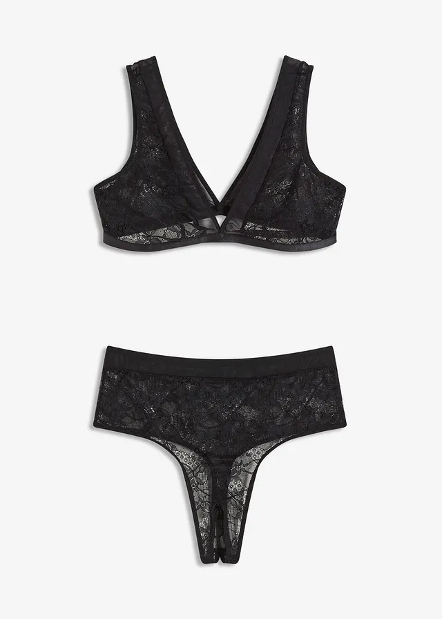 Brassière et string taille haute (ens. 2 pces) • noir • Boutique bonprix