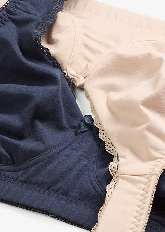 Biustonosz minimizer typu T-shirt bez fiszbinów z bawełną organiczną (2 szt.) • granatowy+ kredowy beżowy • sklep bonprix