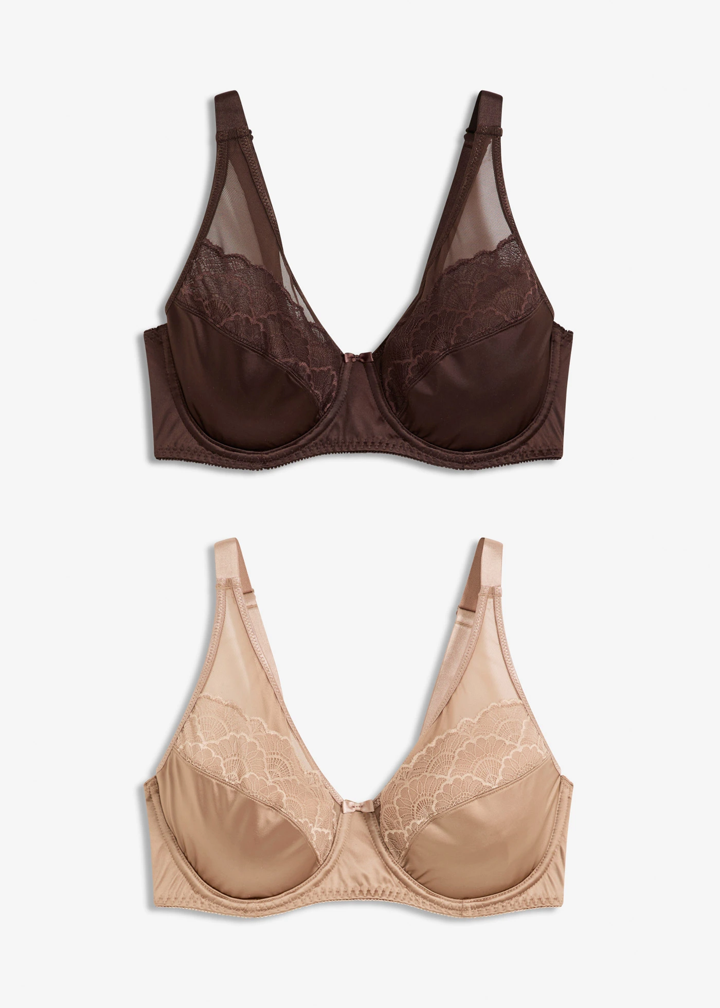 Podprsenka s kosticemi a s lesklým efektem (2 ks v balení) • tmavě hnědá + velbloudí • bonprix obchod