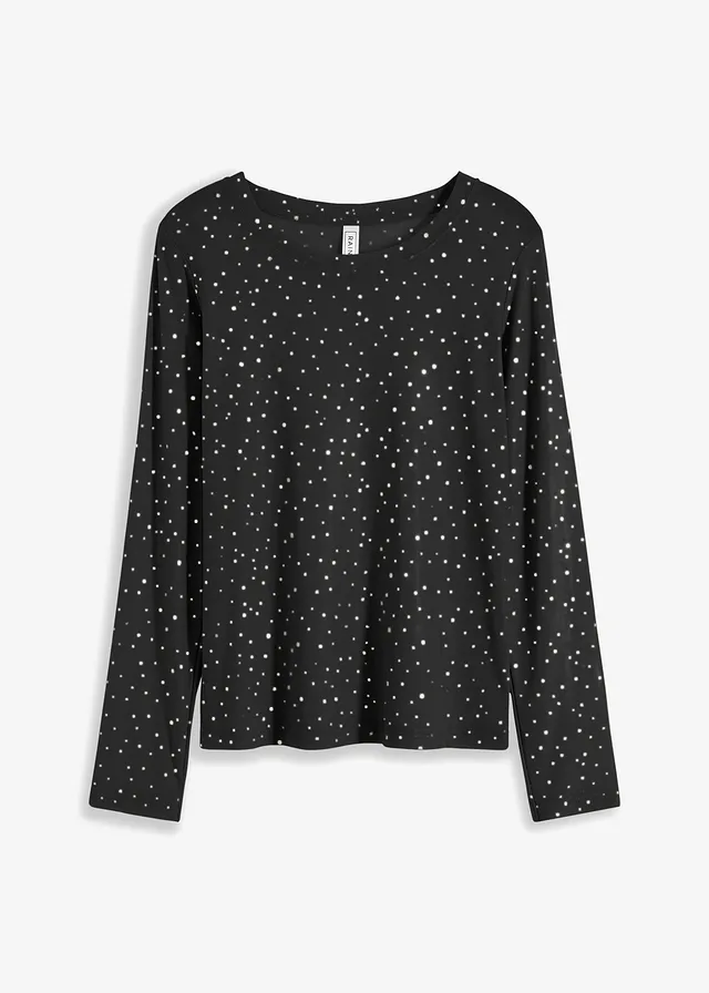 T-shirt manches longues en mesh brillant • noir/argenté métallisé • Boutique bonprix