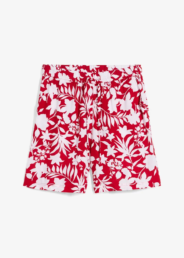 Wijde viscose short met high waist comfortband