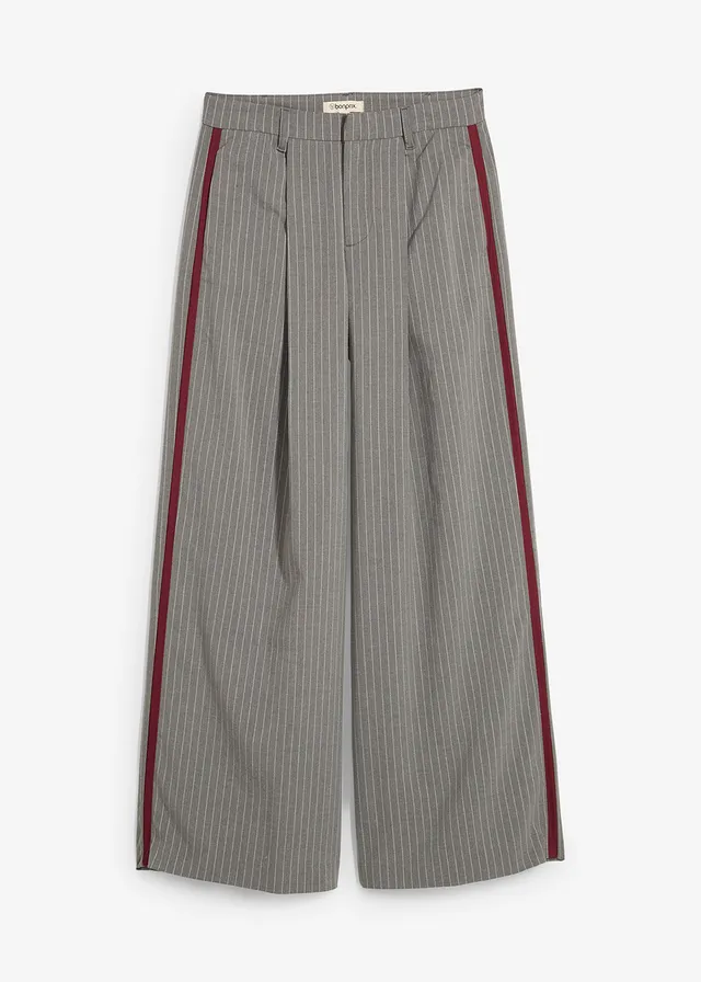 Pantaloni cu pense cu dungi în contrast