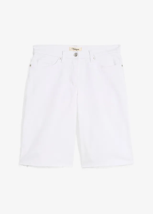 Bermuda à finition effilochée, Couleur: blanc