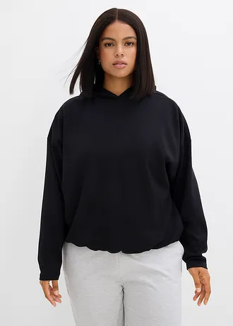 Mikina s kapucí, z mírně lesklé viskózové směsi, barva: černá