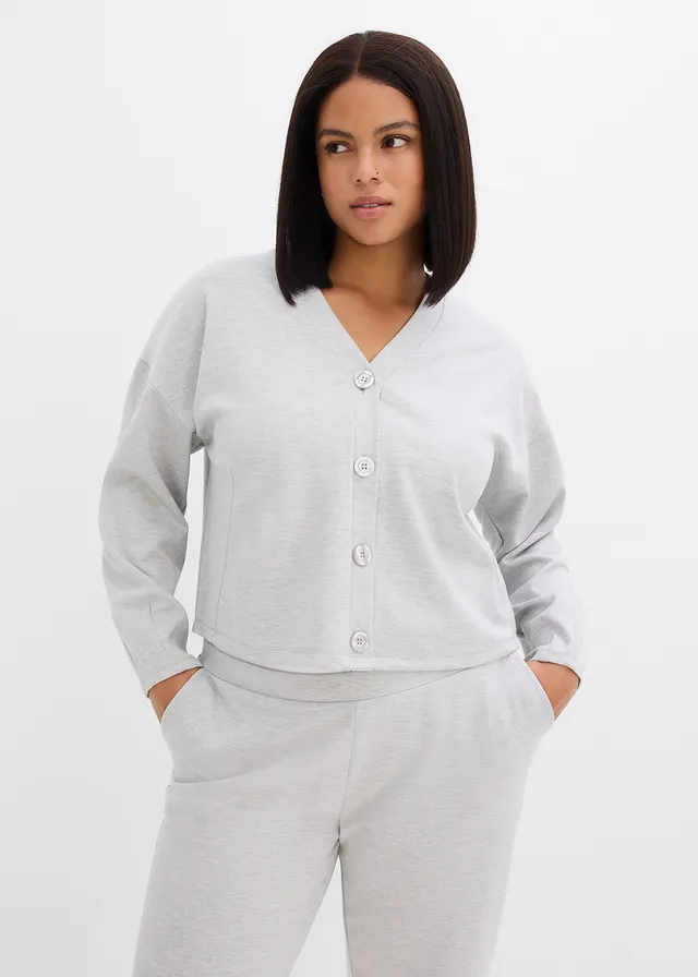 Sweat zippé en viscose mélangée, Couleur: gris clair chiné chiné