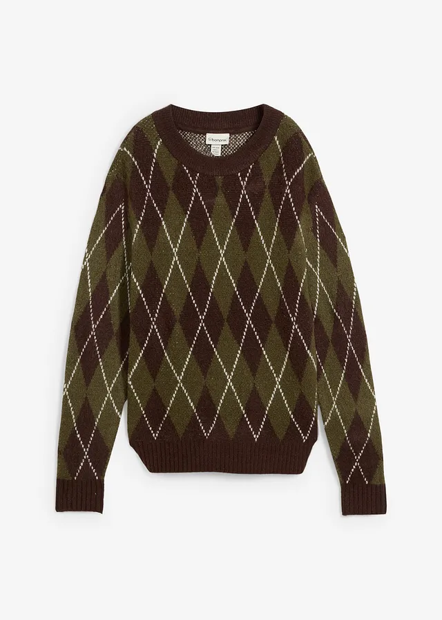 Pulover din tricot fin, cu model în carouri