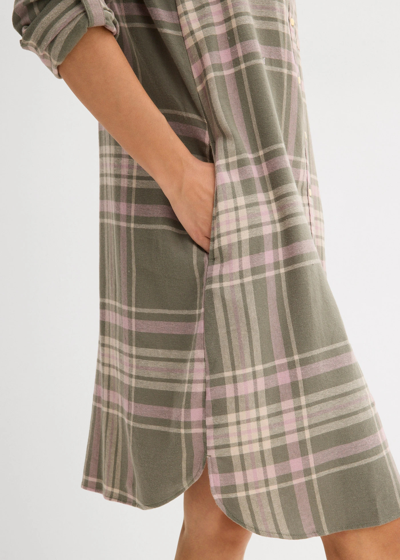 Košilové šaty z čisté bavlny • olivovo-růžovohnědo-bílá kostka • bonprix obchod