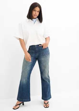 Džíny do zvonu, Mid Waist, barva: tmavě modrý denim