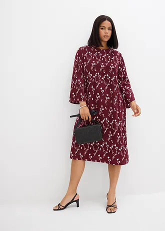 Gebloemde midi jurk van viscose, Kleur: esdoornrood-wolwit gebloemd